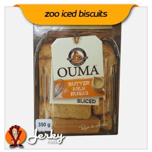 Image of Ouma Buttermilk Sliced Rusks 350g box with clear window showing rusks