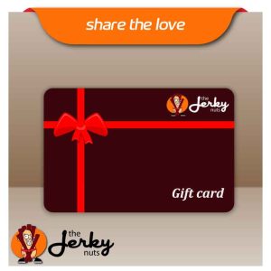 The Jerky Nuts gift card with bold branding